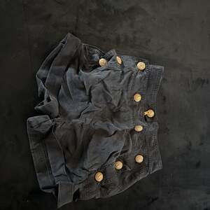 Balmain Black Grain De Poudre Gold Button Shorts